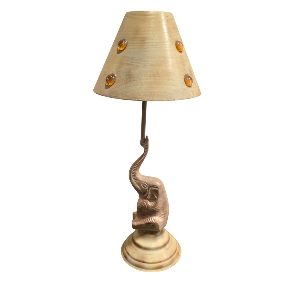 Elephant Votive Candle Holder Lamp Gemstone Metal Shade Boho Decor